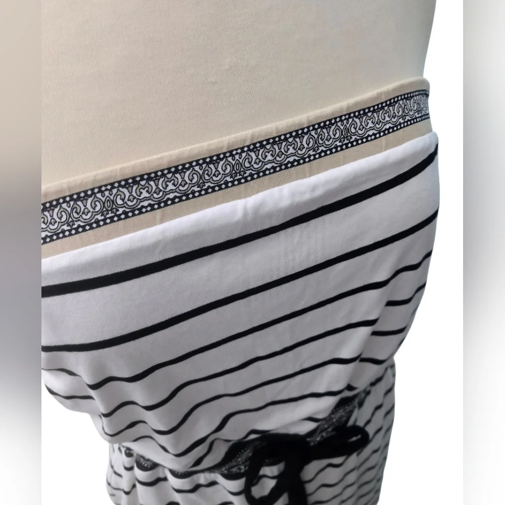 White House Black Market Bohemian Black and White Strapless Striped Dress - Picture 6 of 15